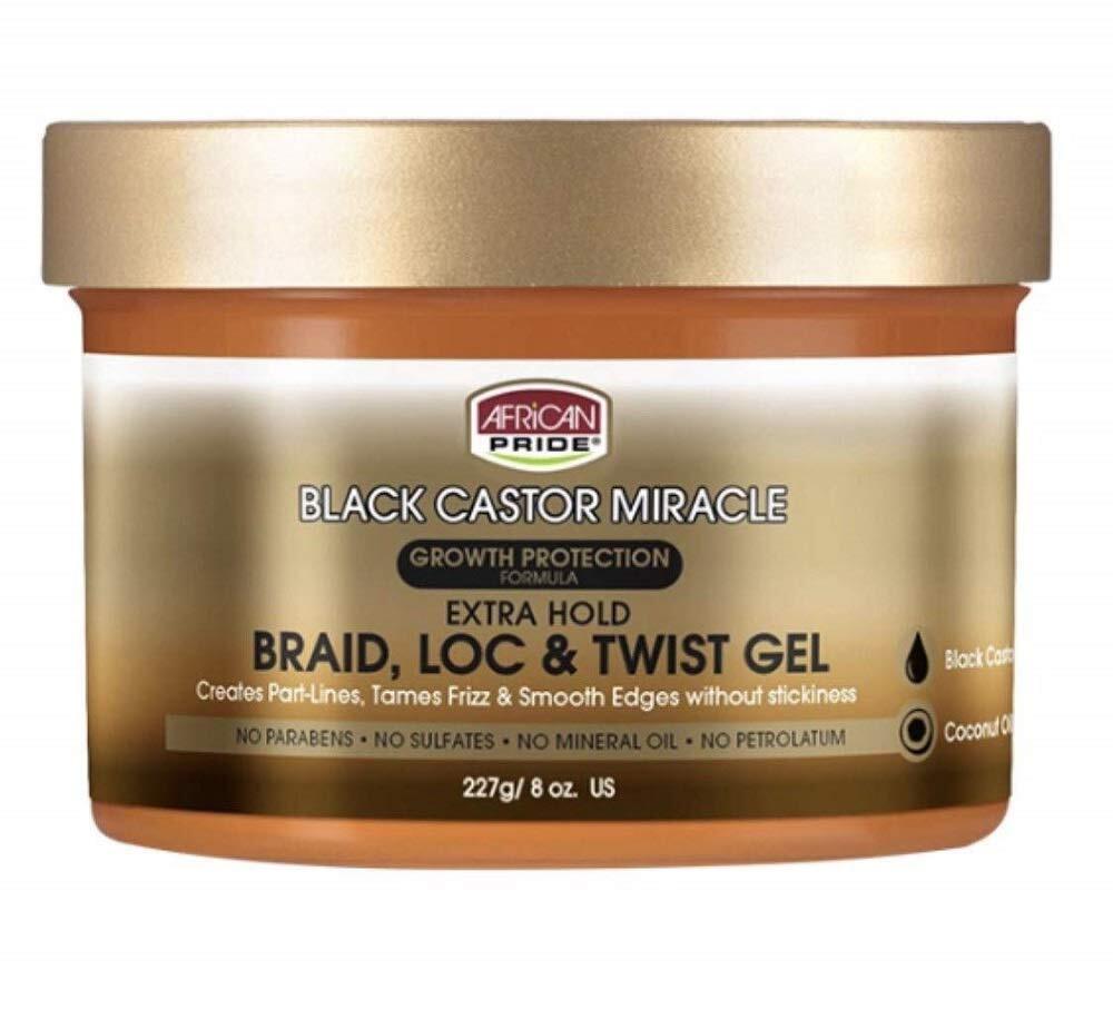 African Pride Black Castor Miracle Extra Hold Braid, Loc & Twist Gel 227g (8oz)